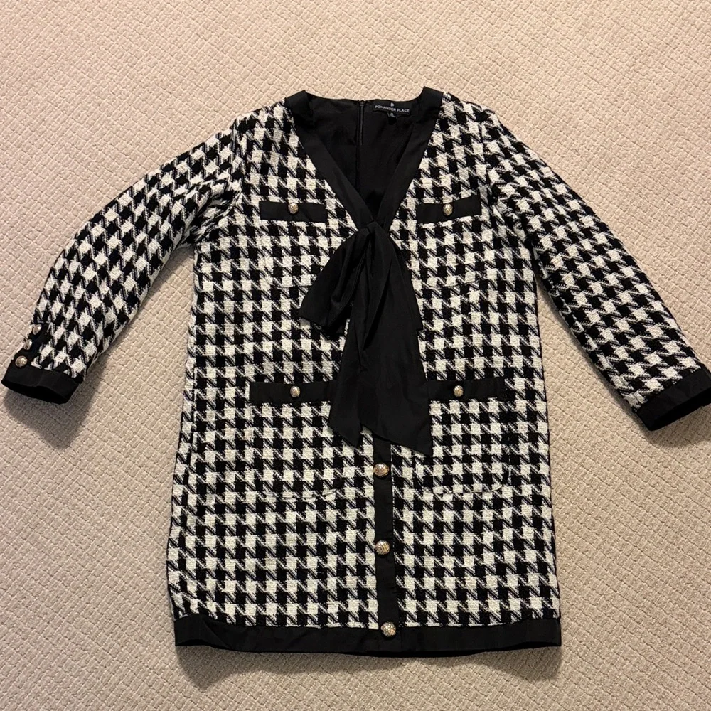 Coco Houndstooth Dress Tuckernuck Medium Pomander Pace Blow Black Holiday - Picture 4 of 5